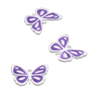 13x10mm enamel lilac butterfly pendant with ring (1pc)