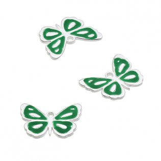 Ciondolo farfalla 13x10mm smaltato verde con anello (1pz)