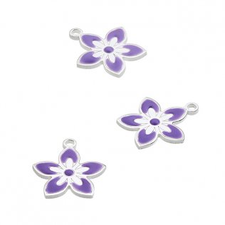 12mm lilac enamel flower pendant with ring (1pc)