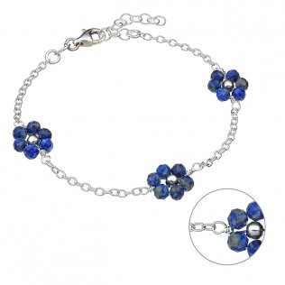 Bracelet 3 fleurs en pierres fines Lapis Lazuli 16+3cm extension (1pc)