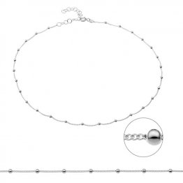Collier chaîne gourmette 0,9mm avec perles 2mm 35+5cm extension (1pc)