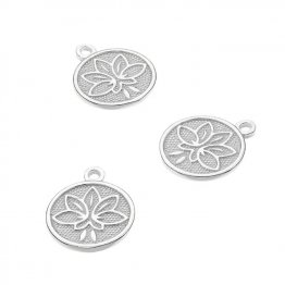 Médailles 15mm Fleur Lotus rélief double face 1 anneau (2pcs)