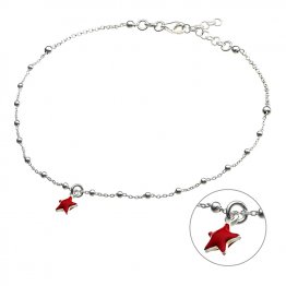 Chaîne cheville étoile rouge et perles 25+3cm extension (1pc)