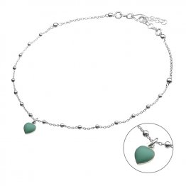 Chaîne cheville coeur vert pastel et perles 25+3cm extension (1pc)