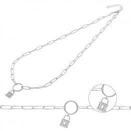 Collier chaîne rectangle diamanté 40+5cm extension avec cadenas zirconium (1pc)
