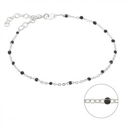 Bracelet chaîne et émail noir 16+3cm extension (1pc)