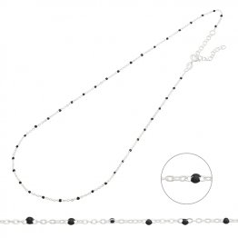 Collier chaîne et émail noir 38+5cm extension (1pc)