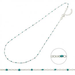 Collier chaîne et émail turquoise 38+5cm extension (1pc)