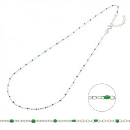 Collier chaîne et émail vert 38+5cm extension (1pc)