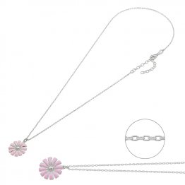 Collier avec pendentif fleur émaillée rose 40+5cm extension (1pc)