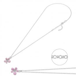 Collier avec fleur 5 petales émaillée rose 40+5cm extension (1pc)