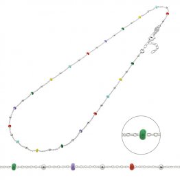 Collier chaîne forçat perles 2mm émail multicolor 40+3cm estension (1pc)