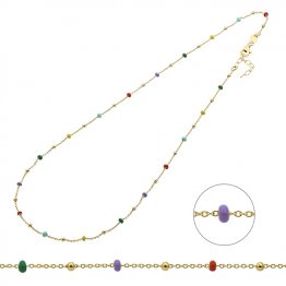Doré Jaune 1µ - Collier chaîne forçat perles 2mm émail multicolor 40+3cm (1pc)