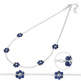Collier 5 fleurs en pierres fines Lapis Lazuli 35+5cm extension (1pc)
