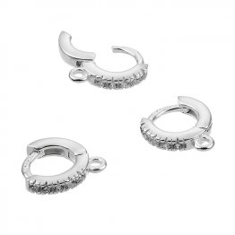 Support boucles d'oreilles clip rond 10mm zirconiums blancs et anneau (1 paire)