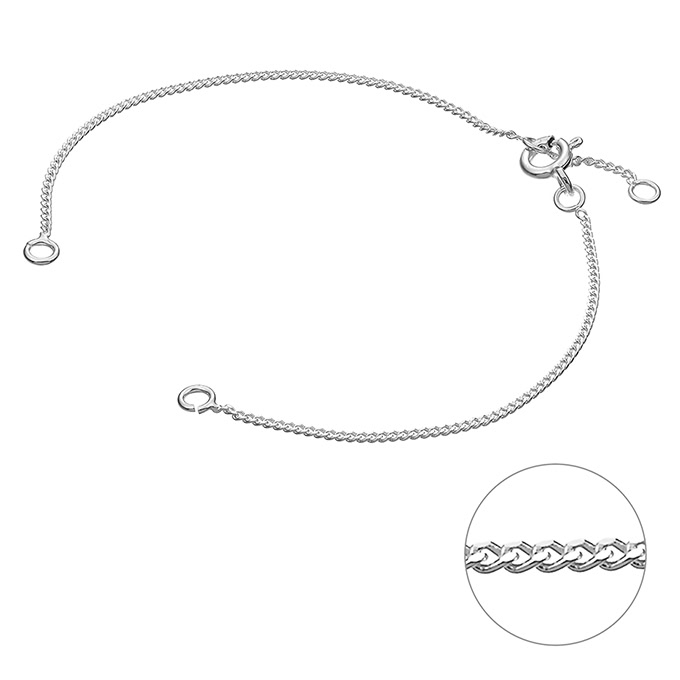 Bracelet chaîne gourmette 1mm 15cm+ anneau à 13,5cm+2 anneaux ouvert (10pcs)