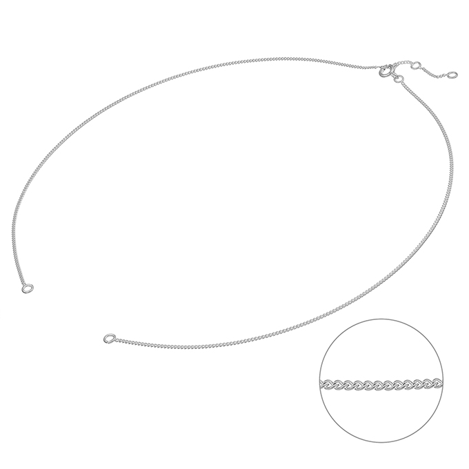 Kette Panzerkette 1mm 38cm mit Ringen bei 35 und 36,5cm 2 offene (5Stk)