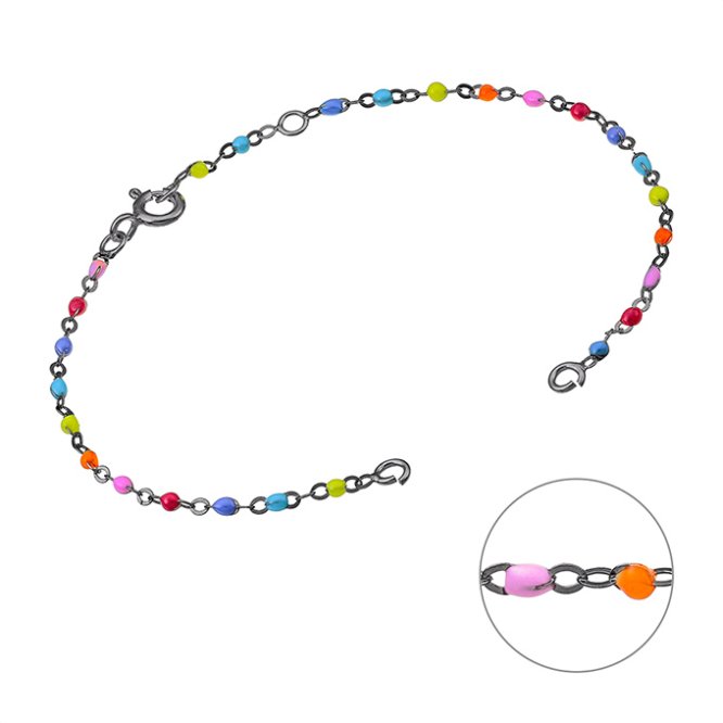 Rodiato Nero – Supporto bracciale catena smaltata multicolore fluo 16 cm (1pz)