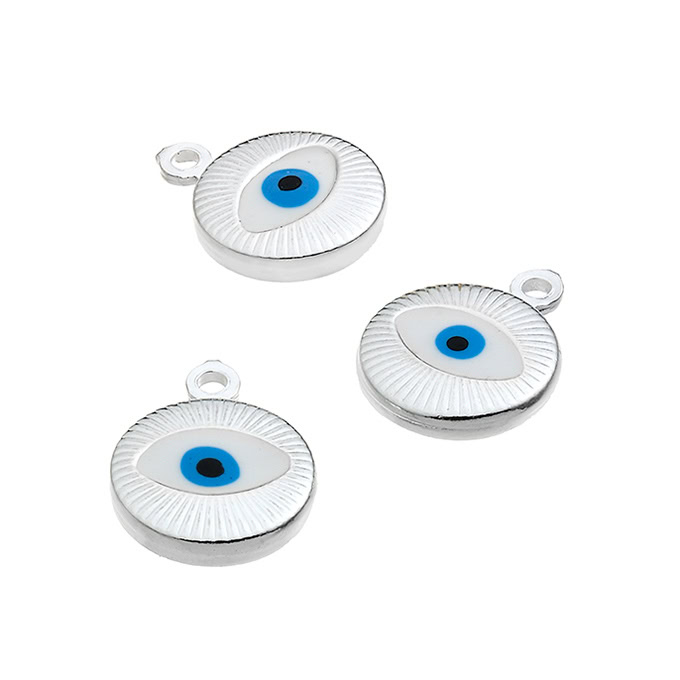 Pendenti occhio smaltato bianco/blu 10mm con anello (3pz)