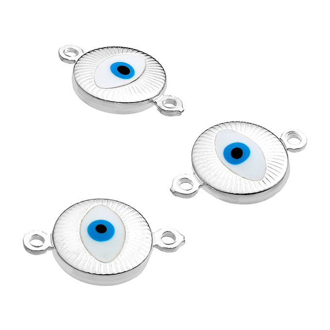 10mm enamelled eye charms white/blue 2 rings (3pcs)