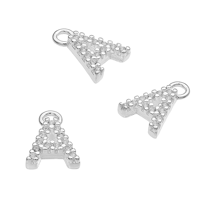 7mm alphabet charms letter A with white zirconiums and ring (1pc)