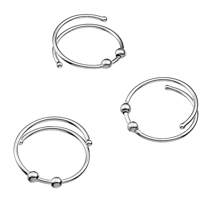 Adjustable ring supports 2 beads 3mm wire 1,2mm Size 52 (3pcs)