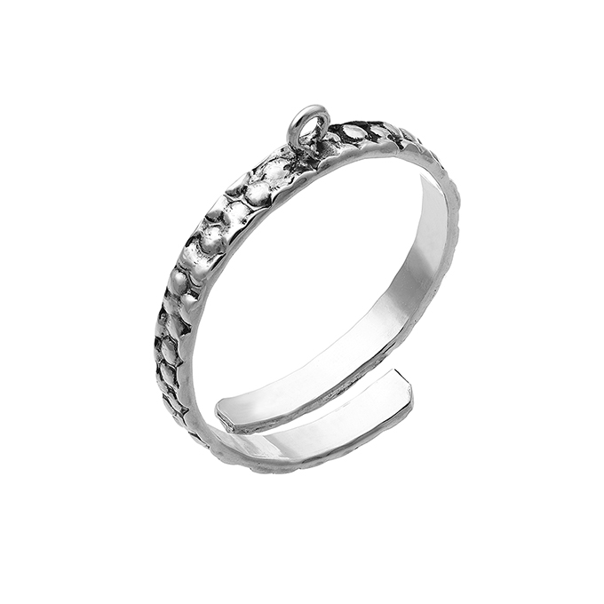 Weiss Rhodiniert – Basis Ring verstellbar gehämmert, Ring 3 mm (1Stk)