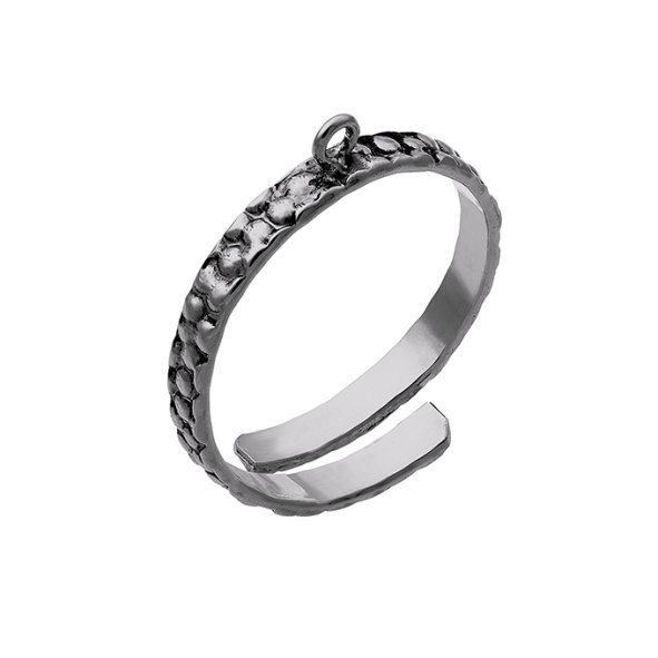 Rodiato Nero – Anello supporto regolabile con lastra martellata con maglina da 3mm (1pz)