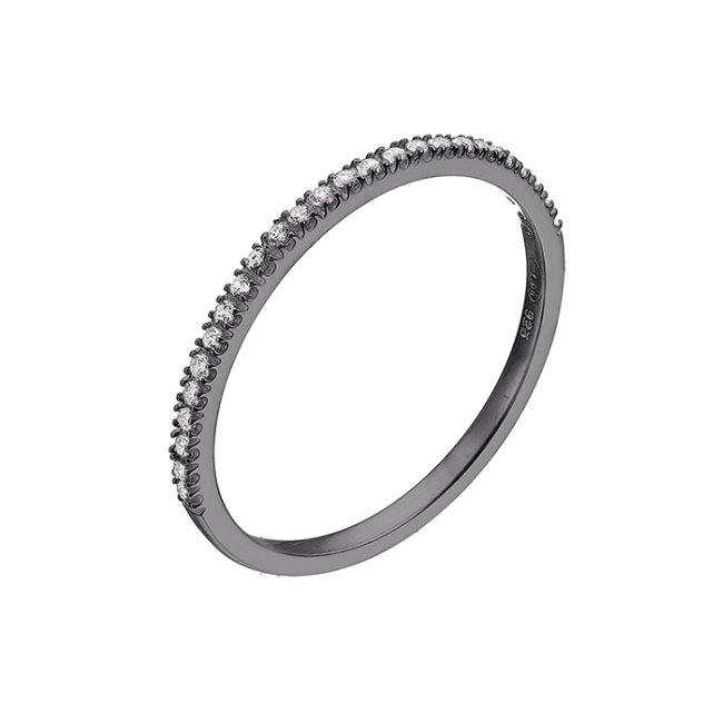 Black Rhodium – Pavé cubic zirconia ring, size 52 (1pc)