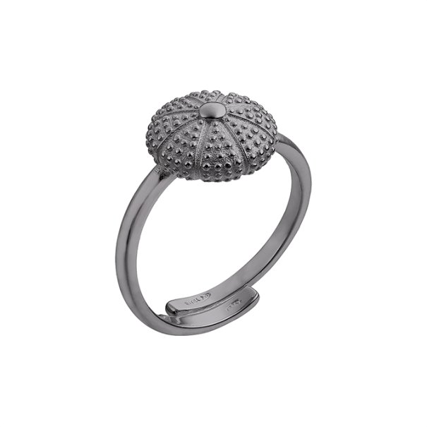 Black Rhodium – 10mm adjustable sea urchin shell ring  (1pc)
