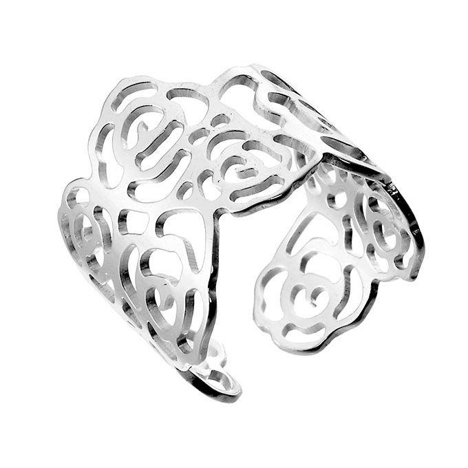 Rose shaped openwork adjustable Ring 18mm (1pc)