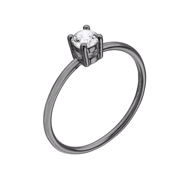 Black Rhodium – 4mm cubic zirconia solitaire ring, size 50 (1pc)