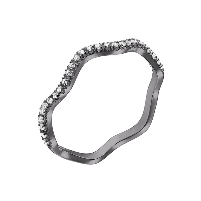 Black Rhodium – Pavé cubic zirconia wave ring, size 58 (1pc)