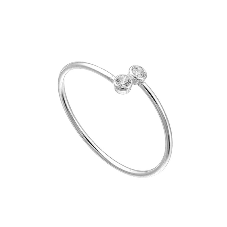 Bague contrariée 2 zirconiums Blanc, taille 50 (1pc)