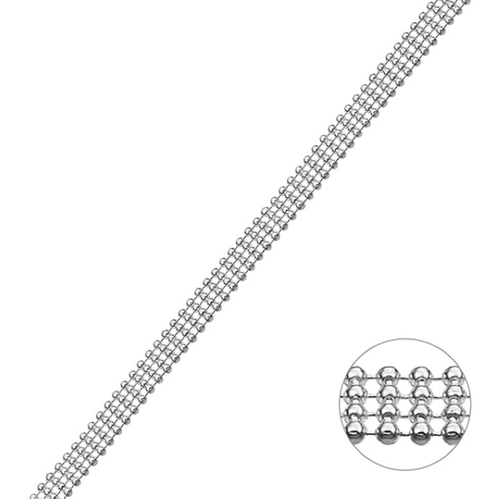 Weiss Rhodiniert – Kugelkette 4reihig 1,2mm (1m)