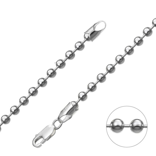 Weiss Rhodiniert – Kugelkette 4mm (1m)