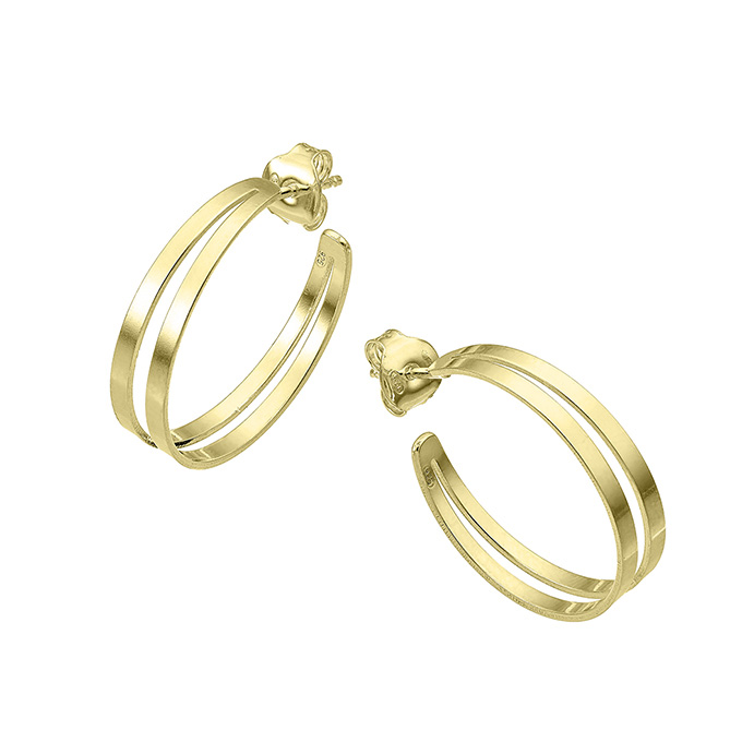 Yellow Gold 3µ – Double chain hoop earrings 23mm (1pair)