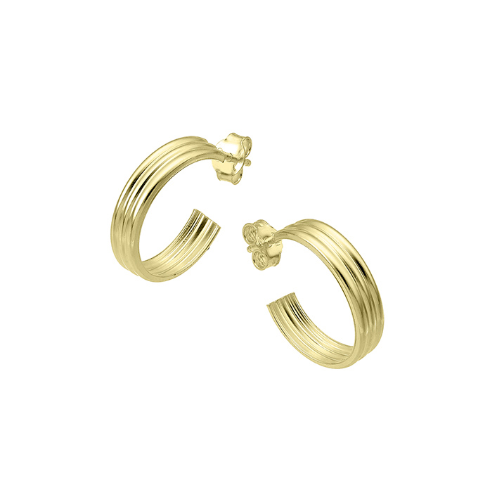 Yellow Gold 3µ – Hoop earrings 17mm 3 rows (1pair)