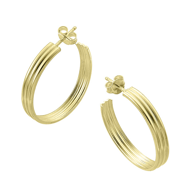 Yellow Gold 3µ – Hoop earrings 25mm 3 rows (2pair)