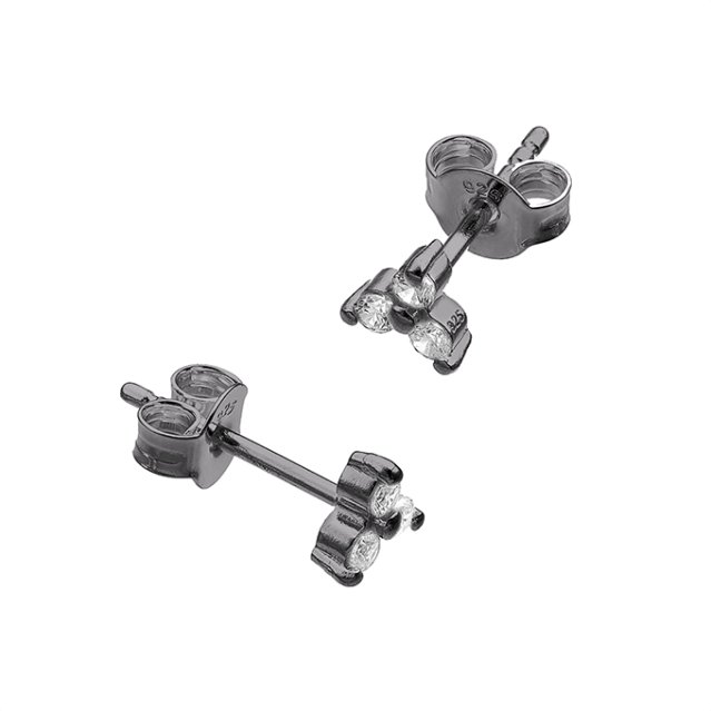 Black Rhodium – 1,5mm 3 cubic zirconias earrings (1pair)