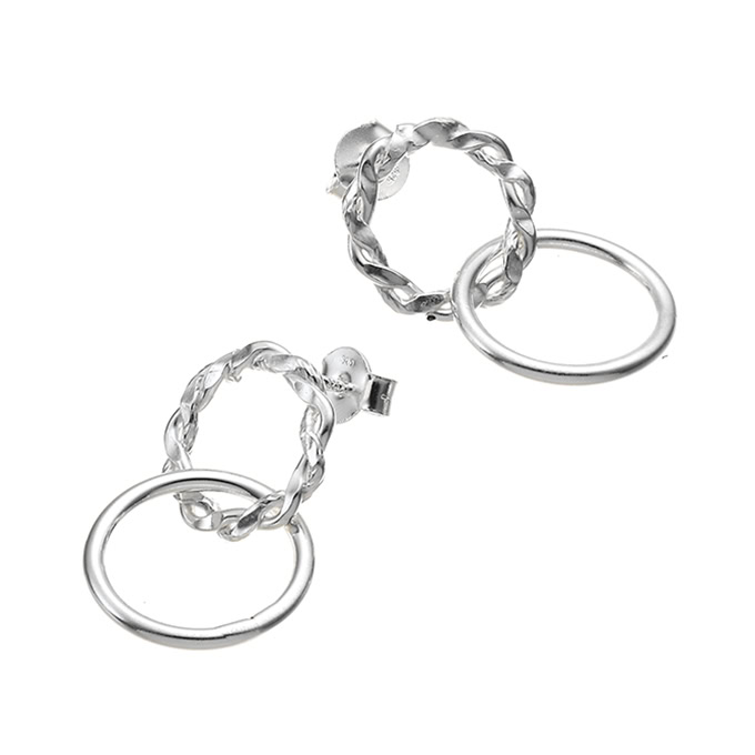 Twisted hoop+smooth hoop earrings (1pair)