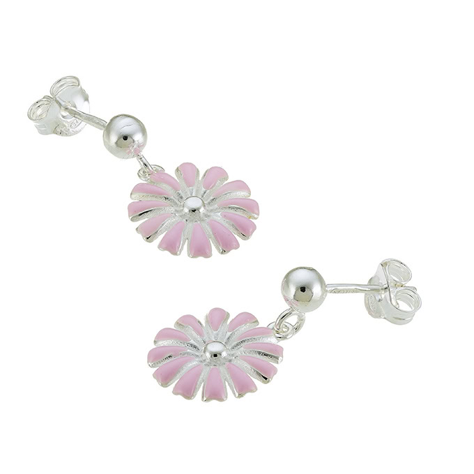 Earrings with 12mm rose enamelled flower pendant (1pair)