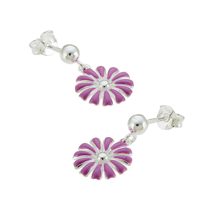 Earrings with 12mm purple enamelled flower pendant (1pair)