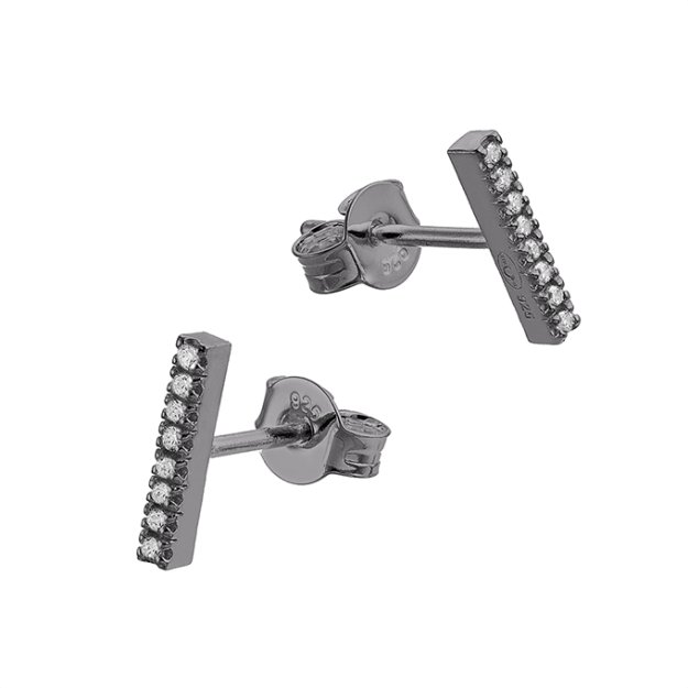 Black Rhodium – 9,5mm pavé cubic zirconia barette earrings (1pair)