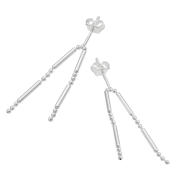 Boucles d’oreilles double chaîne perles et barrettes 30mm (1paire)