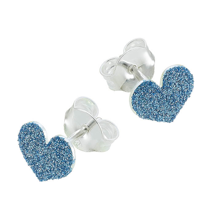 Stud earrings blue glitter heart 8x7mm (1pair)