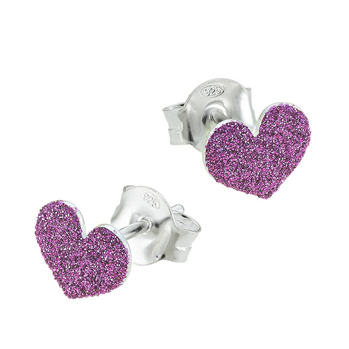 Orecchini cuore con paillettes rosa 8x7mm con perno (1 paio)