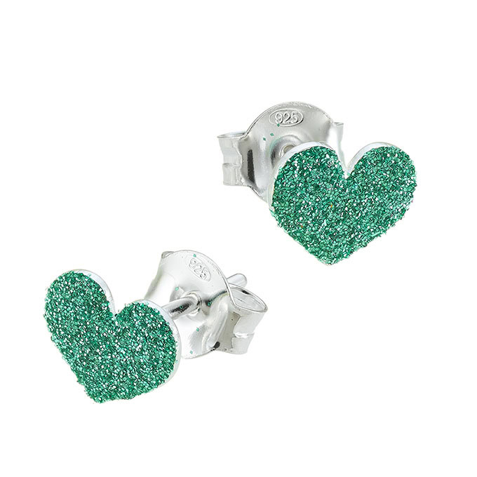 Boucles d’oreilles coeur pailleté vert/turquoise 8x7mm avec tige (1paire)