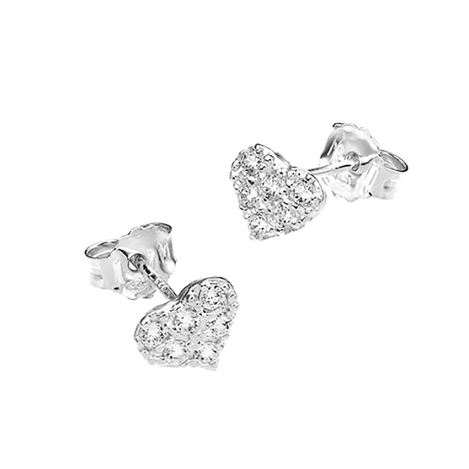 7,5mm white zirconium heart earrings with pin (1pair)