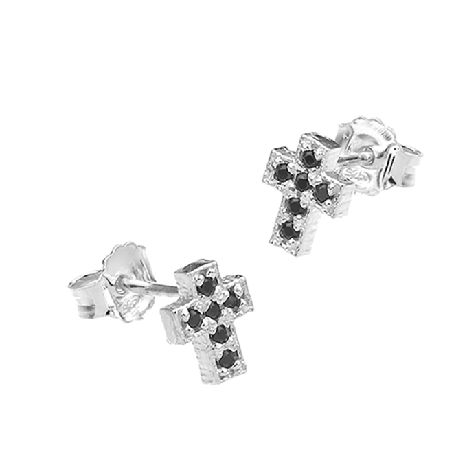 Boucles d’oreilles croix zirconium noir 8mm avec tige (1paire)